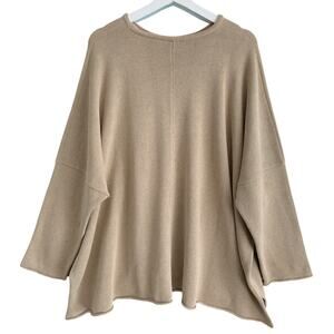 Eskandar Beige Cotton Knit Sweater Boxy Pullover Lagenlook 66" Bust